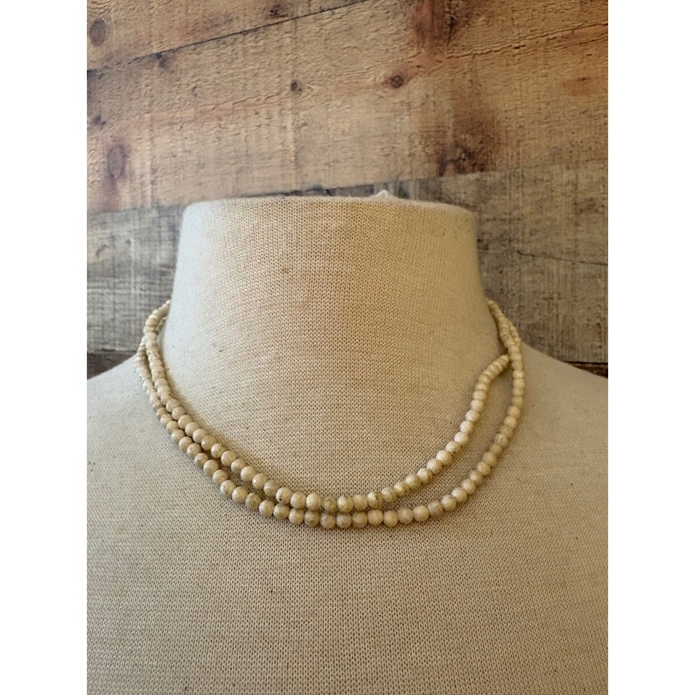 Vintage Cream Stone Beaded Long Opera Length Necklace 36 Inch Continuous Strand